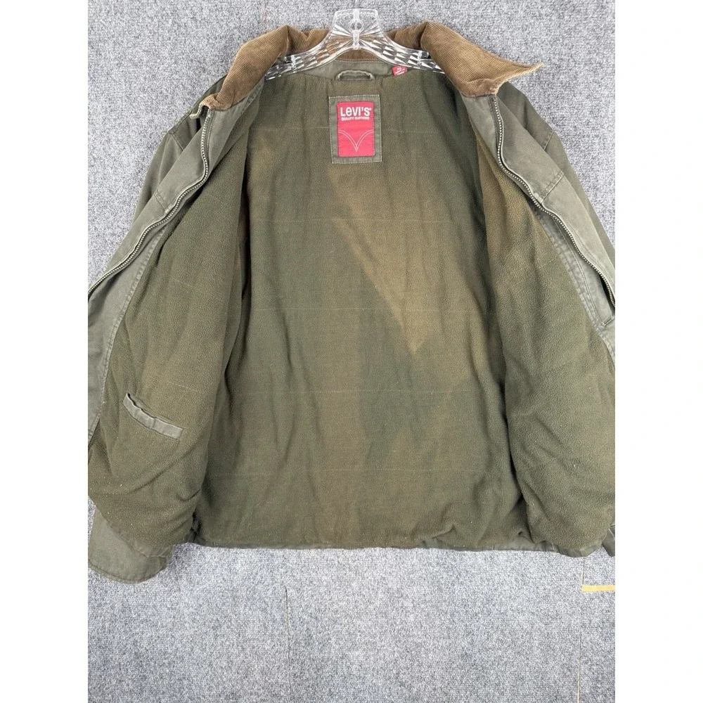 Levi's Canvas Utility Jacket Corduroy Collar Lined Men's XL Green Detroit Style - Picture 5 of 14